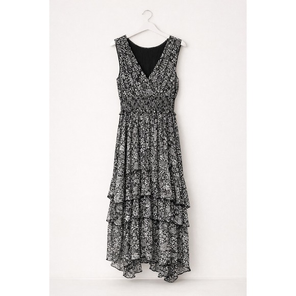 Anthropologie Dresses & Skirts - Anthro Maeve Black Floral Tiered Midi Dress Ruffle Boho Cottagecore Sleeveles M